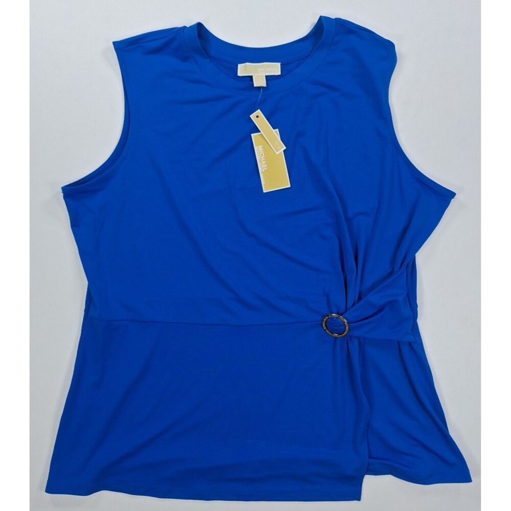 NWT Michael Kors Plus Size 1X Ring Twist Sleeveless Top Grecian Blue Blouse NEW